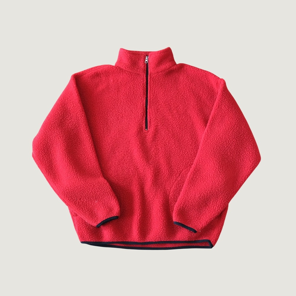Nautica Fleece Pullover Quarter Zip Red Deep Pile Sherpa Medium Vintage 90s